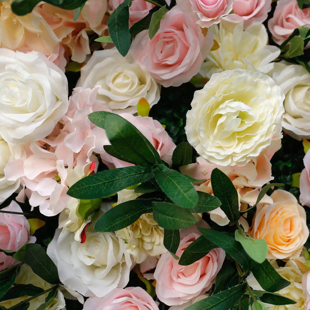 Rosy Wedding Backdrop Decor Green Leaves Pink Rose Fabric Cloth Flower Wall