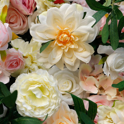 Rosy Wedding Backdrop Decor Green Leaves Pink Rose Fabric Cloth Flower Wall