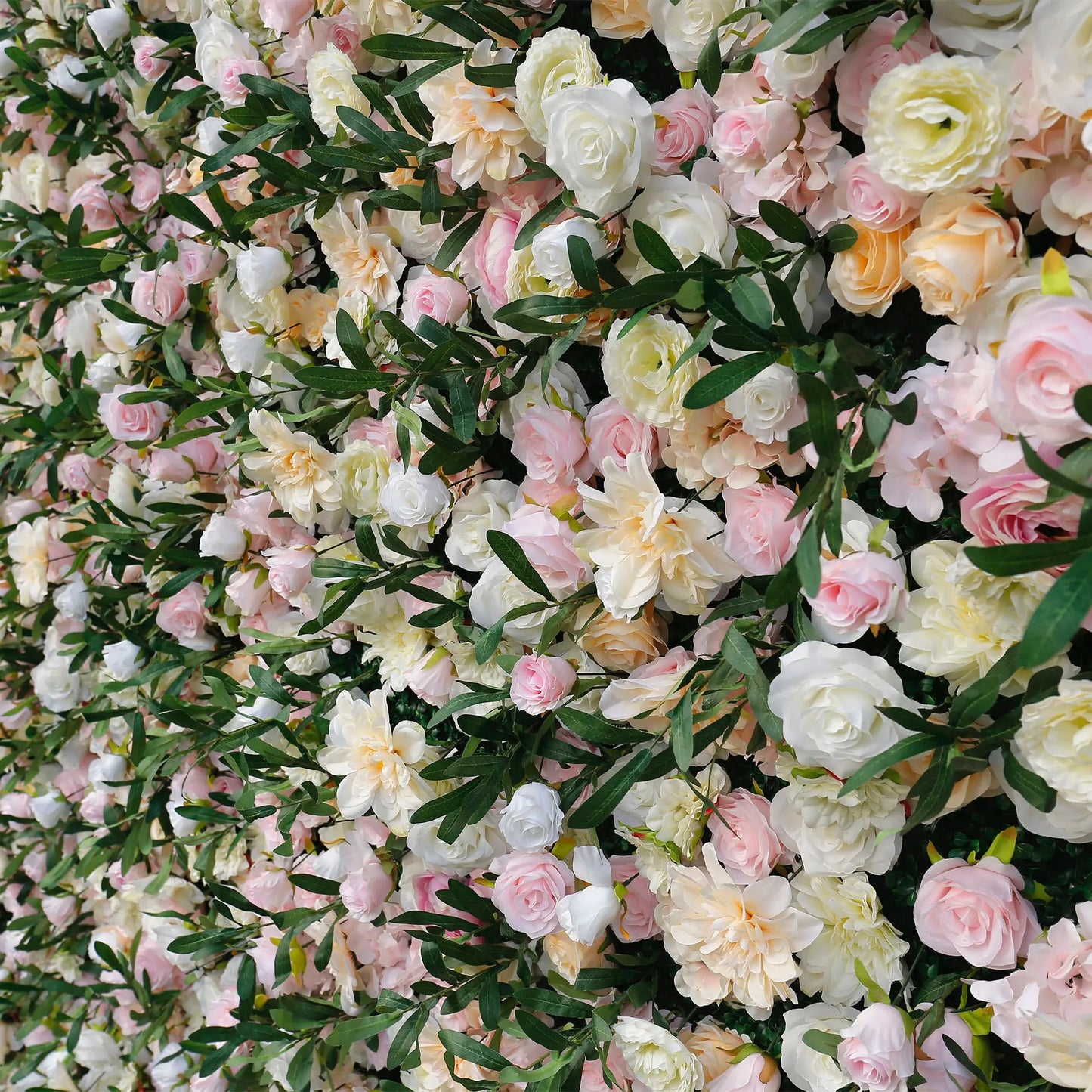 Rosy Wedding Backdrop Decor Green Leaves Pink Rose Fabric Cloth Flower Wall