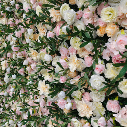 Rosy Wedding Backdrop Decor Green Leaves Pink Rose Fabric Cloth Flower Wall