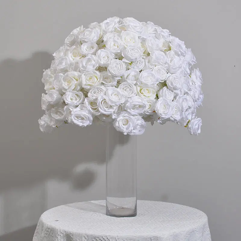 Rosy Pure White Rose Handmade Artificial Flower Ball Centerpieces for Table Decor