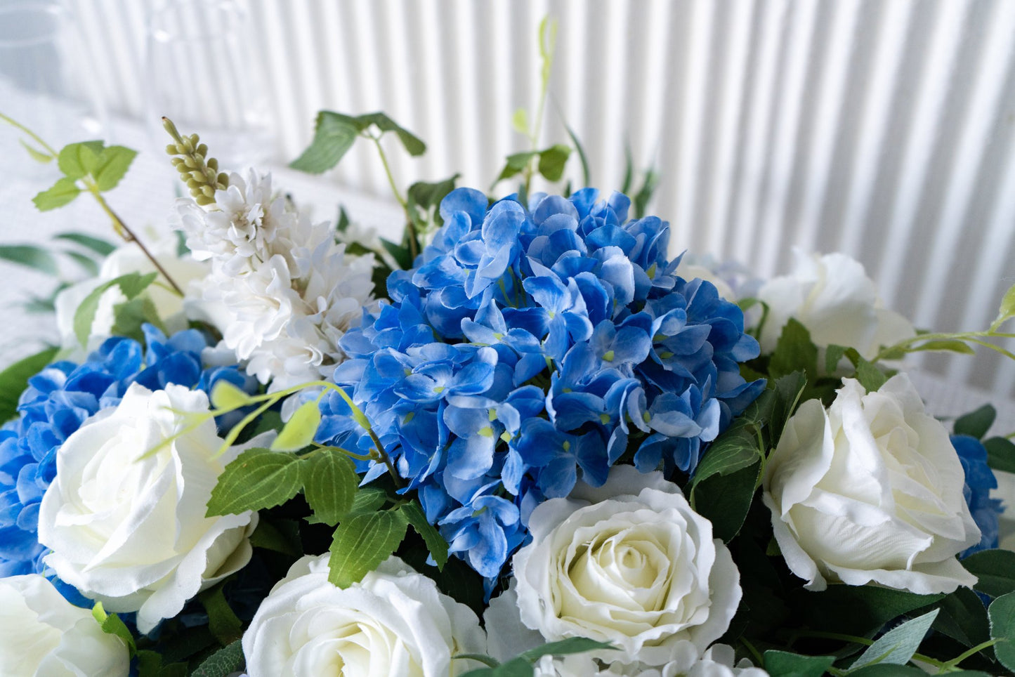 Blue & White Floral Table Arrangement – Wedding Table Decor