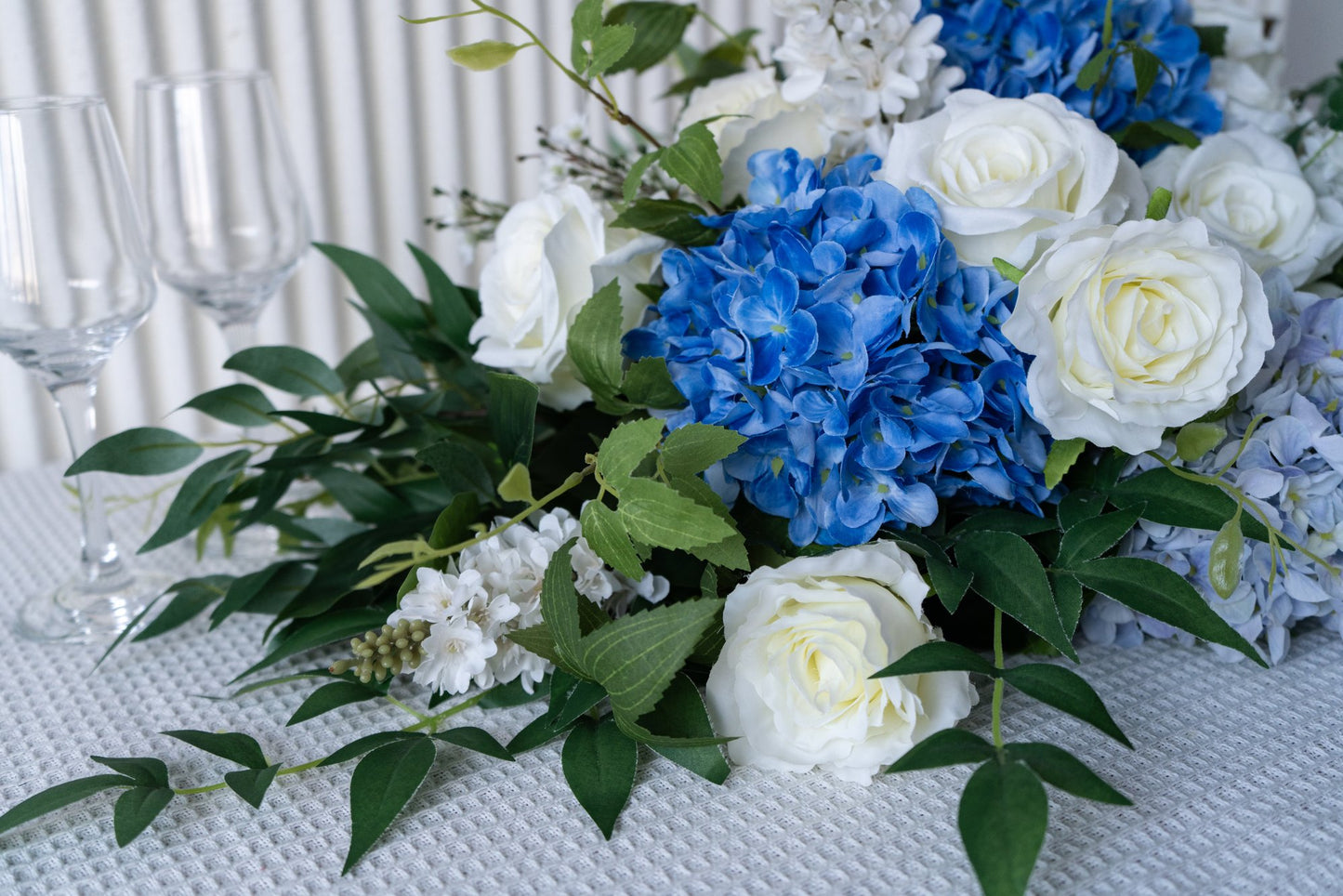 Blue & White Floral Table Arrangement – Wedding Table Decor