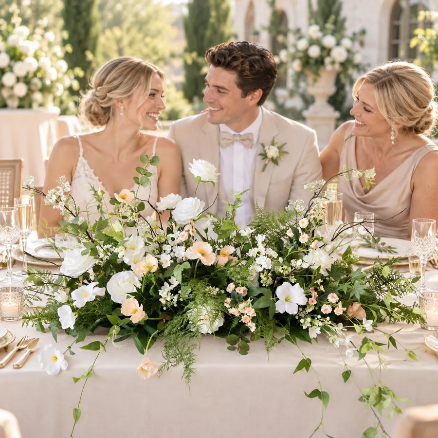 White Floral Table Arrangement – Wedding Table Decor styled for a wedding celebration