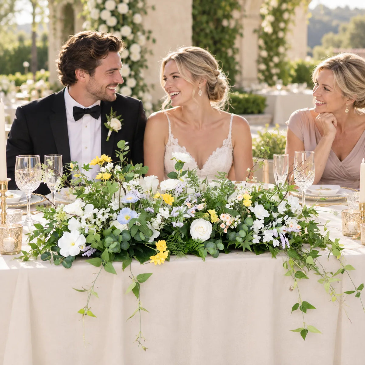 White Garden Floral Table Arrangement – Wedding Table Decor styled for a wedding celebration