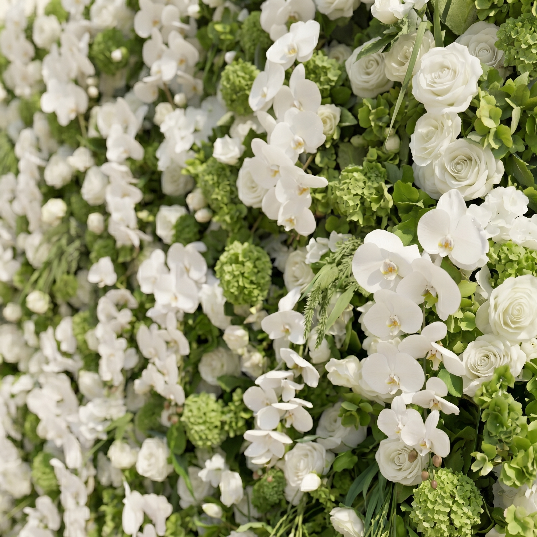 Elegant white and green floral backdrop detail