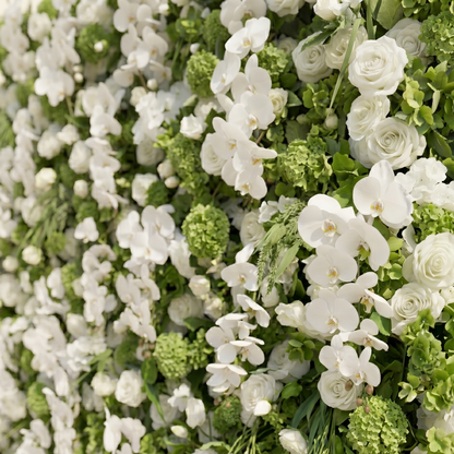 Elegant white and green floral backdrop detail