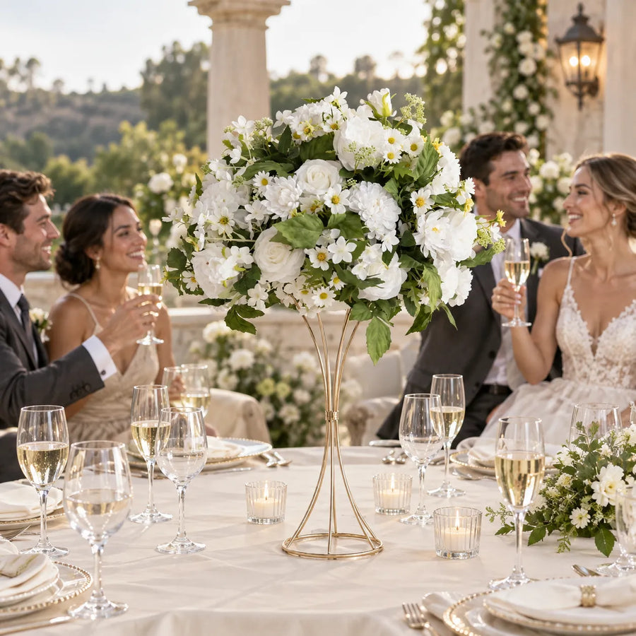 White & Greenery Floral Centerpiece – Wedding Table Decor styled for a wedding celebration