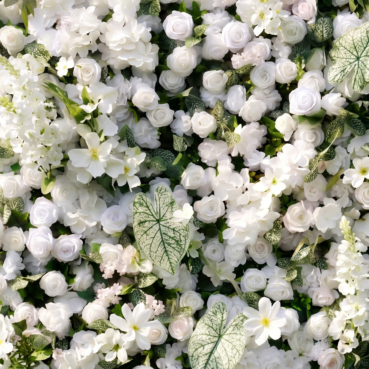 Dimensional white floral and greenery texture