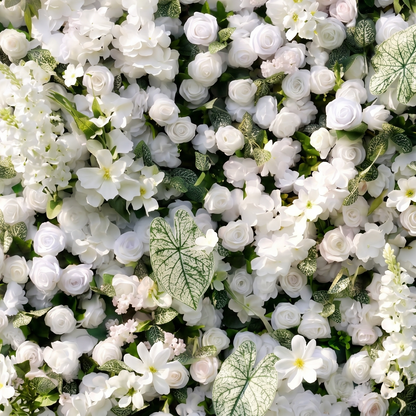 Dimensional white floral and greenery texture