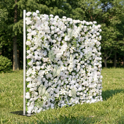 White rose and greenery flower wall side view